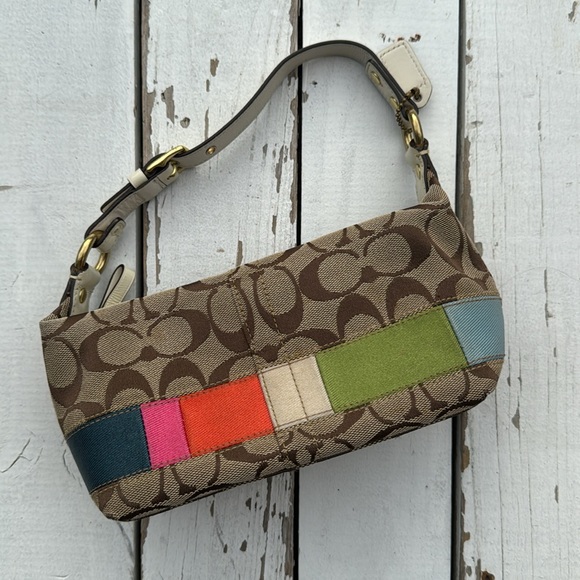 Coach Signature Logo Multicolor Stripe Baguette Purse - Picture 1 of 7